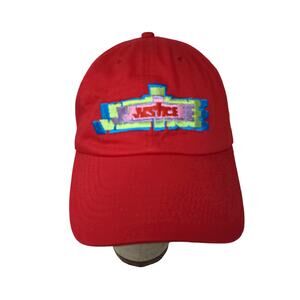 Justice Red Embroidered Logo Slideback Hat Red 100% Cotton Logo